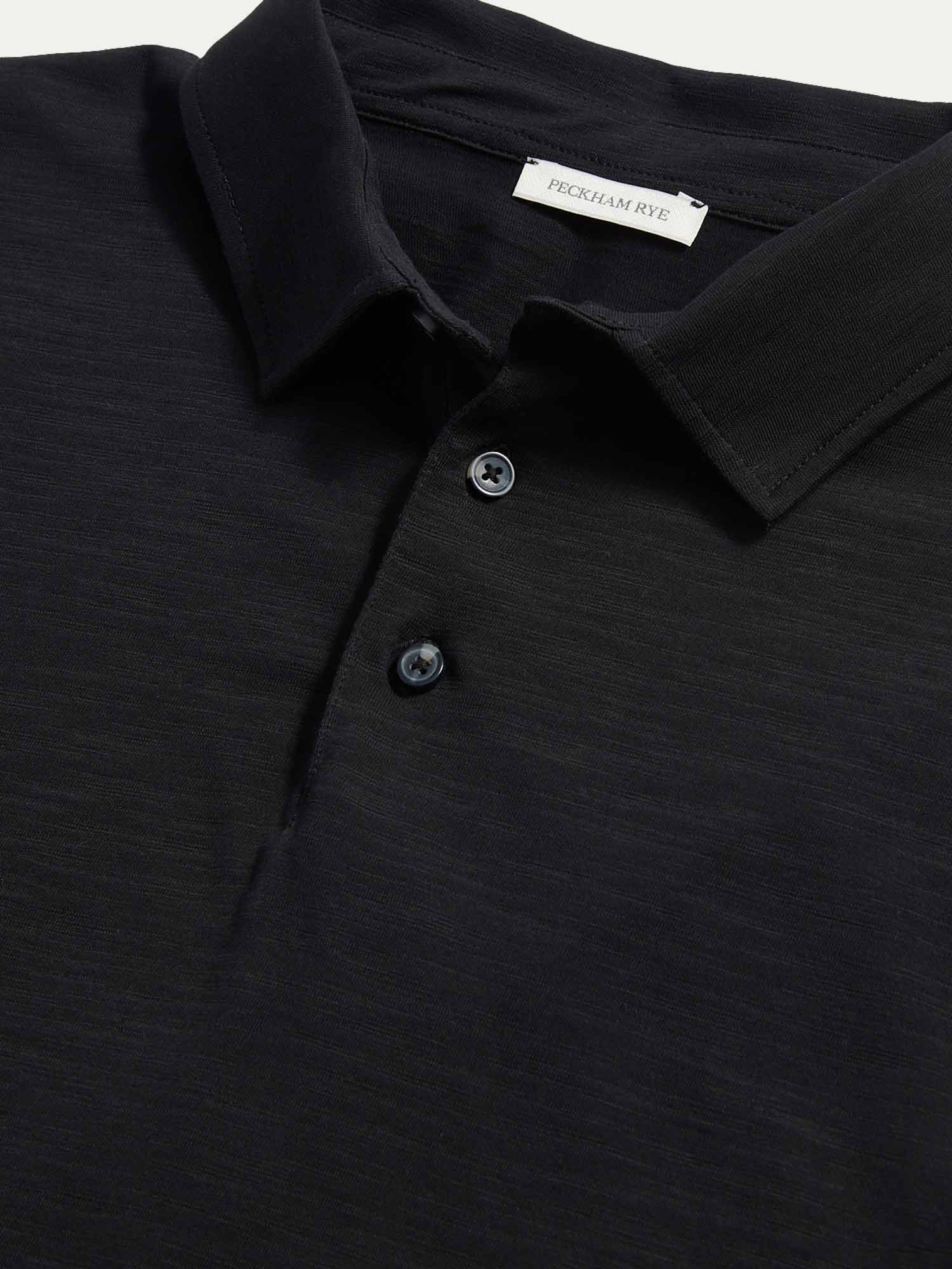 Peckham Rye Slub L/S Polo Black Shirt